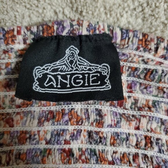 ANGIE Womens Lg Floral Blouse Longsleeve Shirred Elastic Stretch Keyhole Twist - Picture 2 of 6